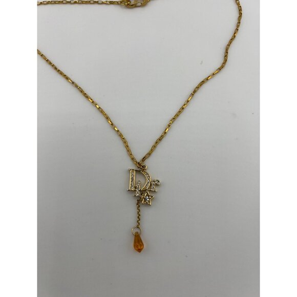 Vintage Dior Charm Necklace Reworked Pendant Gold Plated Box Chain - Picture 2 of 6